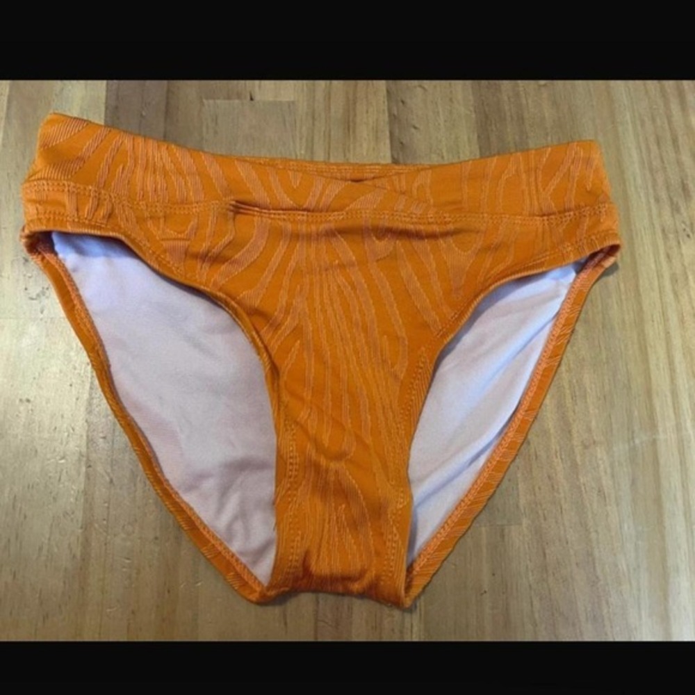 Mynah Orange Zebra Textured Hipster Bikini Bottom Crossover Waist XS New